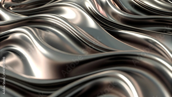 Fototapeta Metallic abstract background with flowing waves for modern design