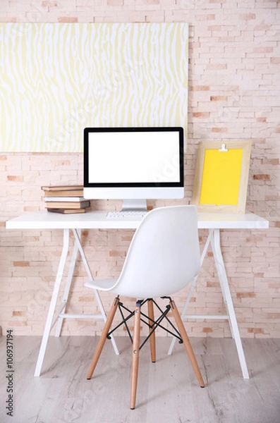 Fototapeta Stylish workplace with computer at home or office