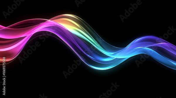 Fototapeta Abstract fluid iridescent holographic neon curved wave in motion colorful background 3d render, Gradient design element for backgrounds, banners, wallpapers, posters and covers