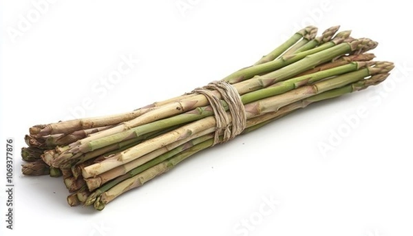 Fototapeta Fresh asparagus bundle tied with natural twine on a clean white surface