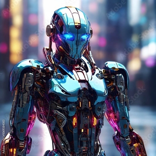 Fototapeta 3D cyberpunk neon colorful glossy futuristic robot