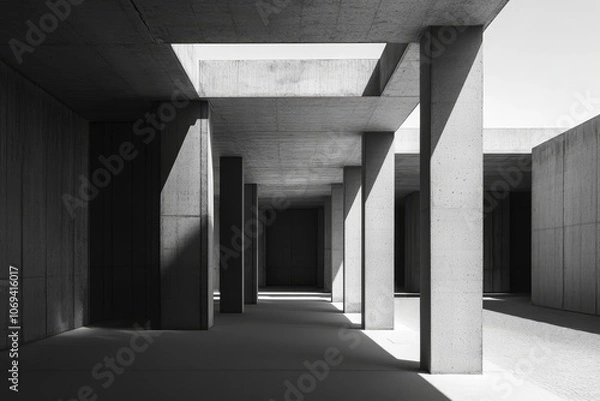 Fototapeta Minimalist concrete architecture framework captured in a modern monochrome aesthetic