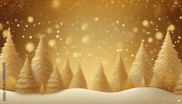 Obraz gold christmas background with snow covered trees