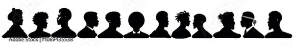 Fototapeta The silhouette of dark -skinned men from Afro, minimalist drawing, vector, set on a transparent background