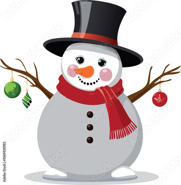Obraz snowman with hat and scarf