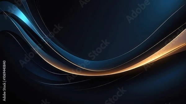 Fototapeta Abstract design with flowing curves in blue and gold tones.