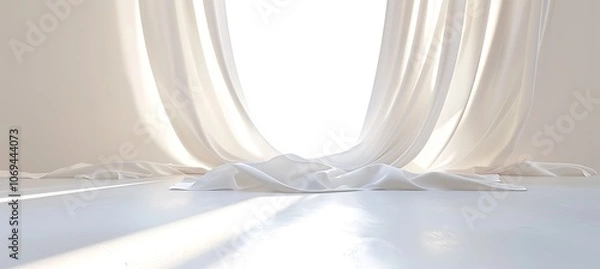 Fototapeta Dove in White Space, Wall Texture, Drops of Water, Floor Element