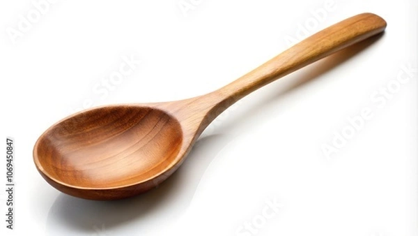 Obraz Classic wooden spoon with a smooth handle on a white background.