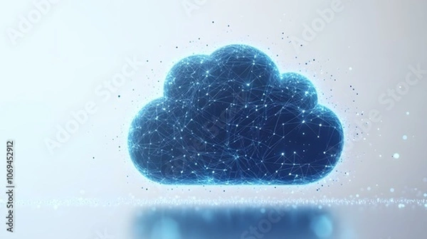 Fototapeta Cloud computing infrastructure with digital management icons and circuit graphics on a blue background.