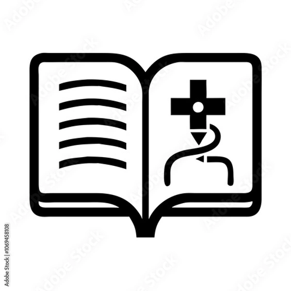 Obraz Open historical medical book icon with a cross and stethoscope on a white background