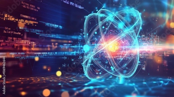 Obraz Abstract Atom Structure in Blue and Orange