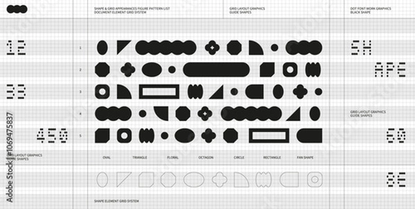 Obraz Shape element layout graphic design with dot font lettering typo and grid system guides shape pattern simple clean modern minimal style Useful print poster web page mobile brochure flyer