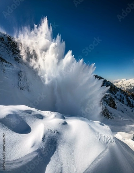 Fototapeta Snow avalanche in the mountains