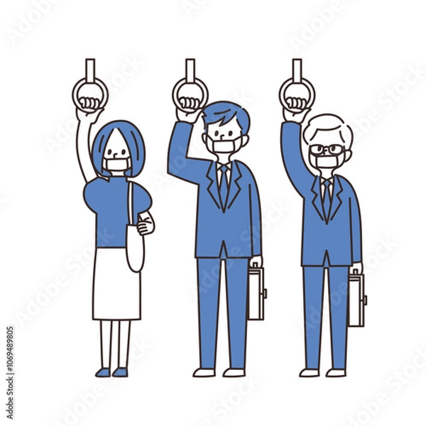 Obraz 電車　イラスト　つり革　マスク