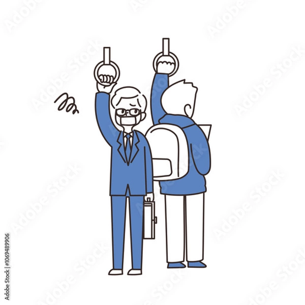 Obraz 電車　イラスト　リュック　迷惑