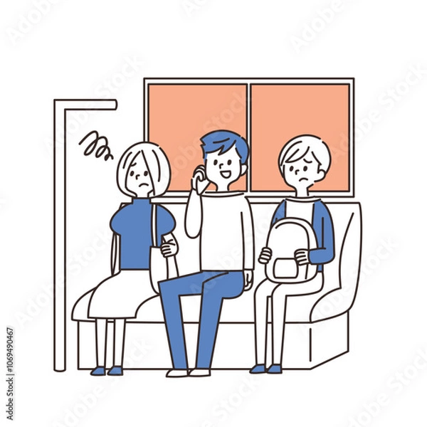 Obraz 電車　イラスト　迷惑　電話