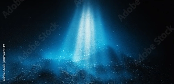 Fototapeta Blue Beam of Light on Black Background with Grainy Gradient Glowing Effect