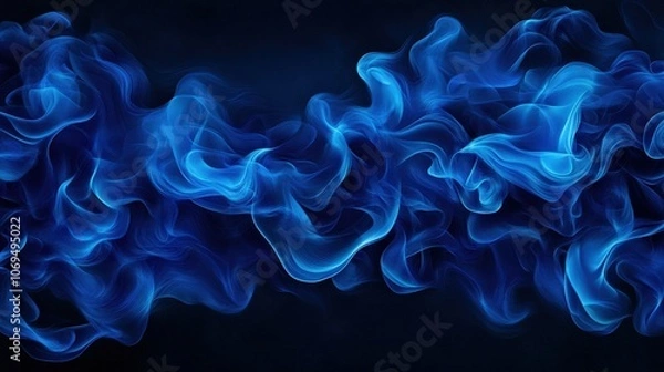 Fototapeta Blue smoke waves on a dark background, evoking a sense of mystery and tranquility.