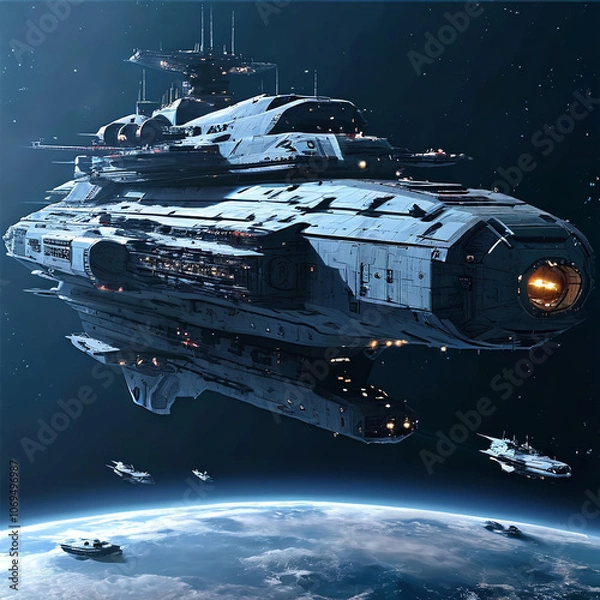 Fototapeta Giant planet-class space battleship 거대한 행성급 우주전함 Generative AI