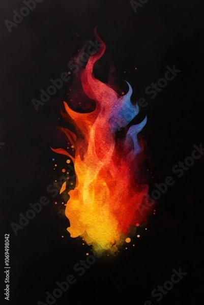 Fototapeta Colorful flame design with vibrant red, orange, blue on a black background.