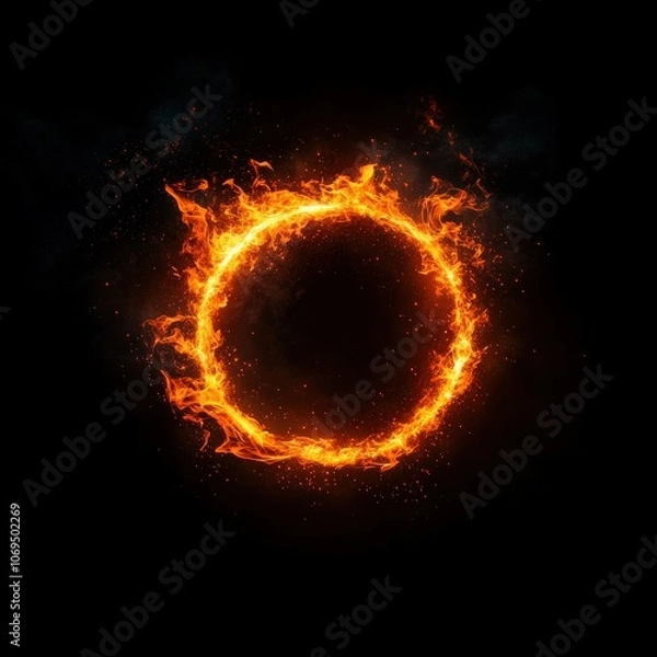 Fototapeta Flaming circle design on black background, perfect for creative projects.