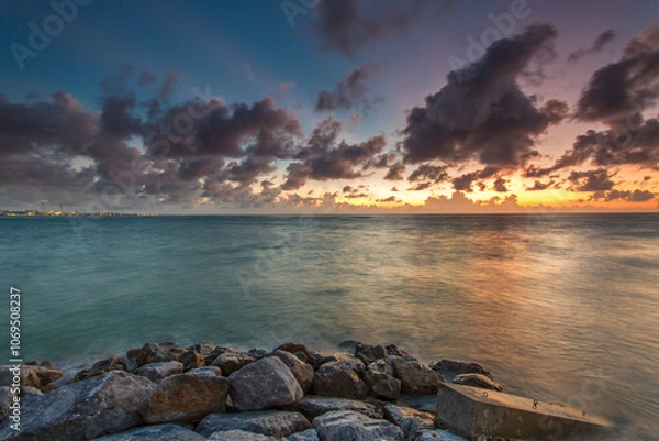 Obraz Colorful cloudy sundown scene in Sunset Beach, Chatan Okinawa, Japan