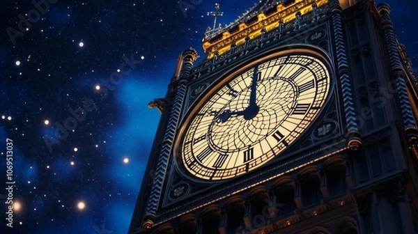 Obraz The iconic Big Ben clock tower in London against a backdrop of a starry night sky.