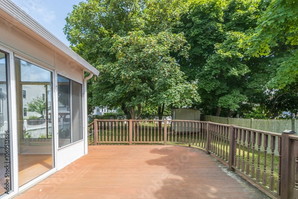 Obraz spacious deck overlooking backyard woods