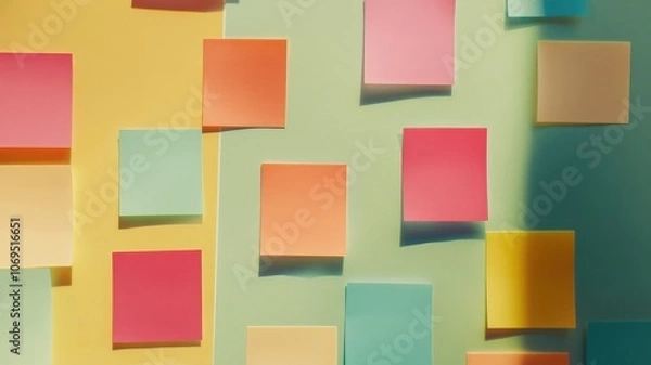 Fototapeta Colorful sticky notes arranged on pastel backgrounds