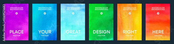 Obraz Brochure layout template, flyer cover design with watercolor backgrounds set