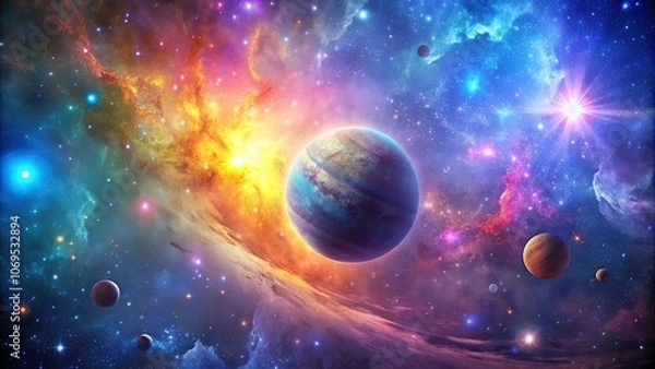 Fototapeta Celestial Tapestry of Cosmic Wonder, Where Stars Dance in a Symphony of Color and Planets Wander Amidst Nebulous Swirls