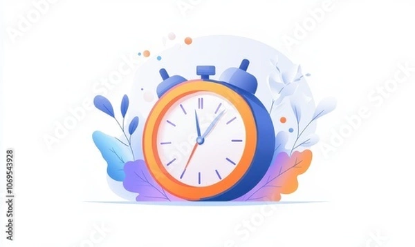 Fototapeta A illustration of a stopwatch representing time management and productivity, set against a white background.