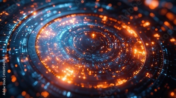Obraz A futuristic HUD interface made of fractal glowing particles, representing a hi-tech hologram display.