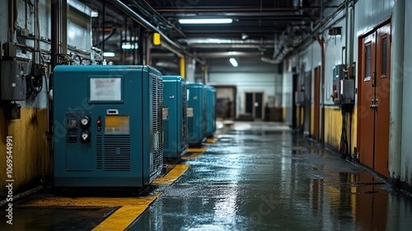 Obraz A generator room houses two standby diesel generators, ready to provide power backup in case of a main power failure.