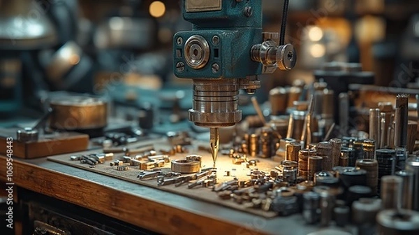 Fototapeta A locksmith sands down a duplicate key, representing precise craftsmanship in key making.