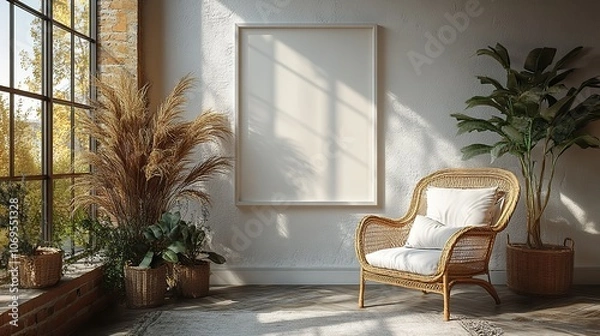 Fototapeta A minimal white floater frame mockup, ideal for presenting artwork or photography.