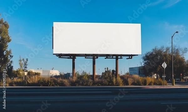 Fototapeta Blank_billboard,blue_sky_and_white_clouds,generation AI