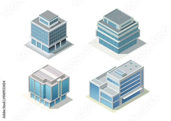 Fototapeta Set of isometric modern building.