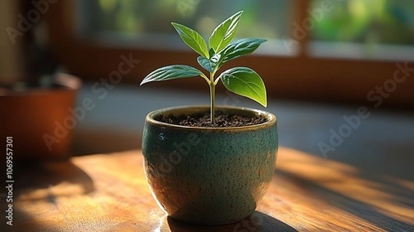 Fototapeta A plant in a pot resembling a graph of growth, symbolizing progress and personal development.