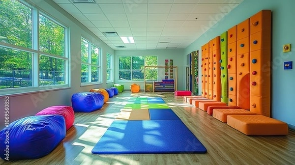 Obraz A sensory gym space designed for children's rehabilitation helps them build strength and coordination while addressing sensory integration disorders.