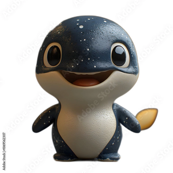 Obraz Cute Cartoon Whale with Big Eyes and Happy Smile