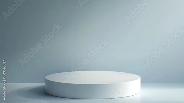 Obraz A White Cylindrical Platform Against a Light Blue Background