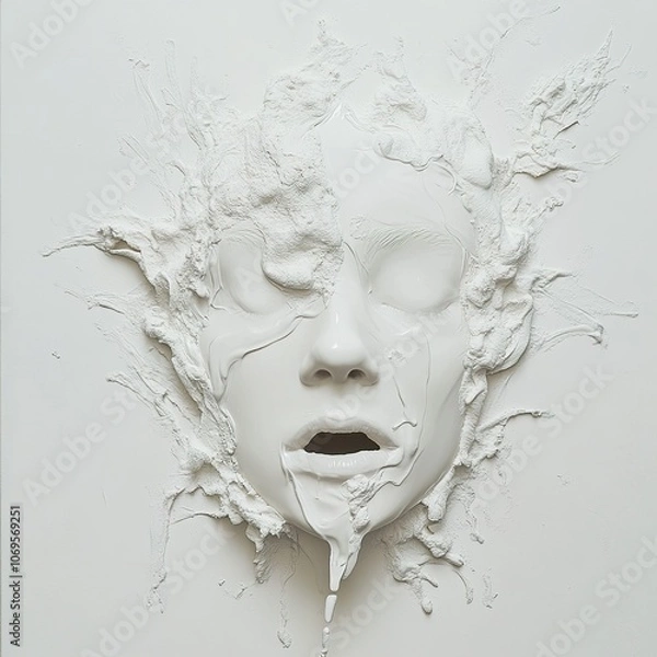 Obraz White Plaster Face Sculpture: A Minimalist Art Installation