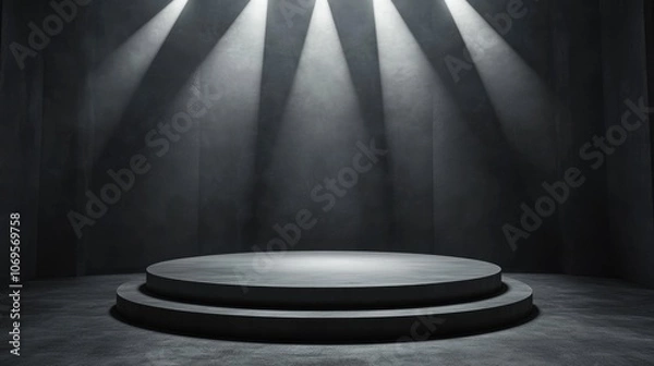 Obraz Circular Concrete Platform with Spotlight Illumination