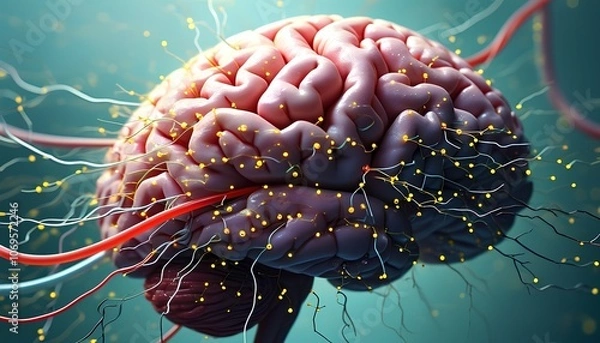 Obraz Image of a brain with blood vessels running throughout the image