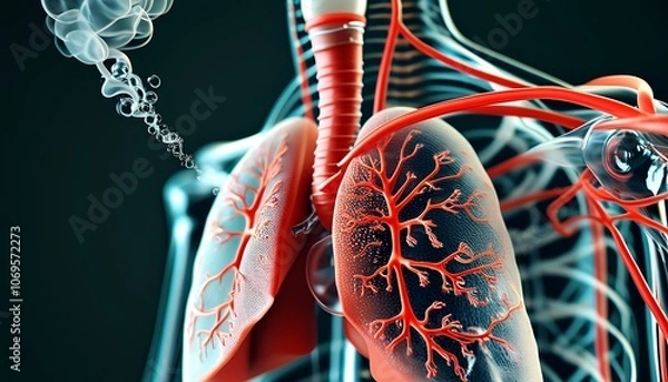 Obraz Image of a lung with blood vessels running throughout the image.