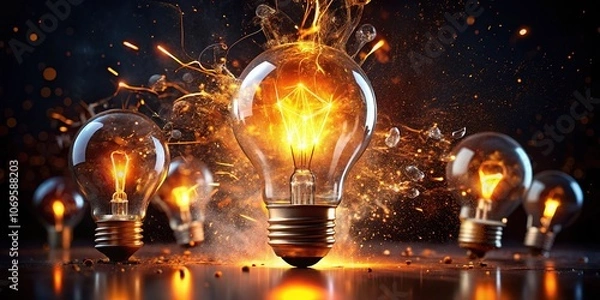Fototapeta Digitally sculpted, vintage-style light bulb silhouette, beautifully rendered in 3D.