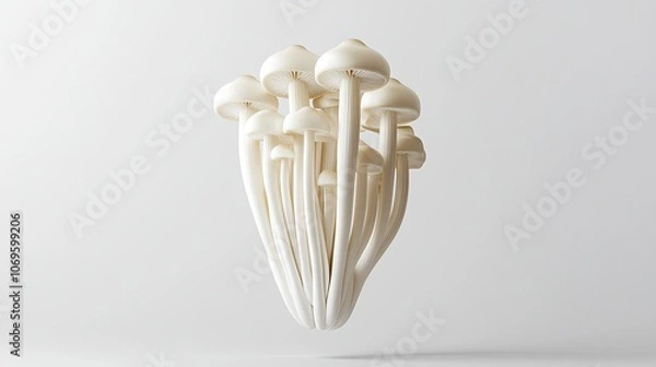 Obraz A cluster of white mushrooms, arranged in a heart shape against a plain white background.
