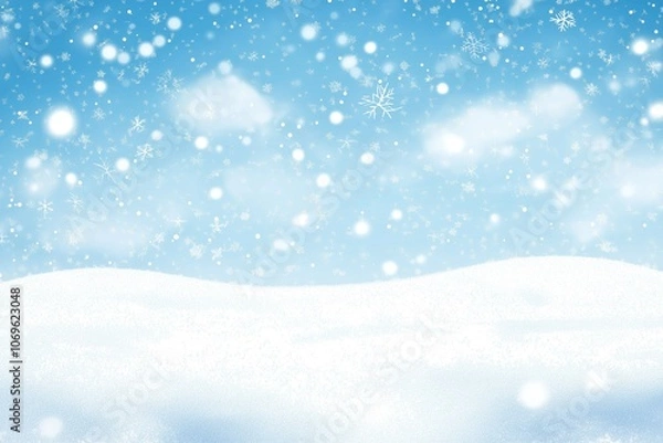 Obraz Abstract Snowfall Vector Illustration on Light Blue Pastel Background with Copy Space