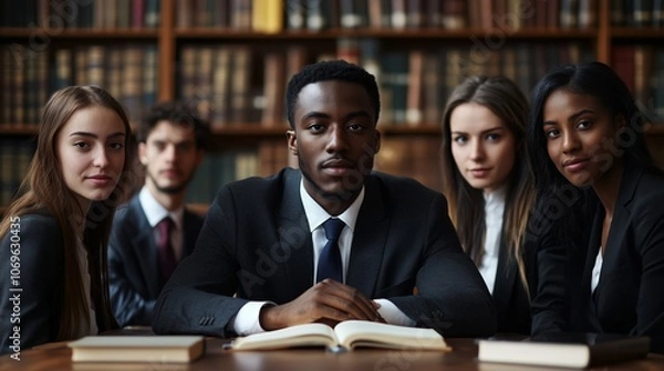 Obraz Diverse Law Students Collaborating in Library Setting